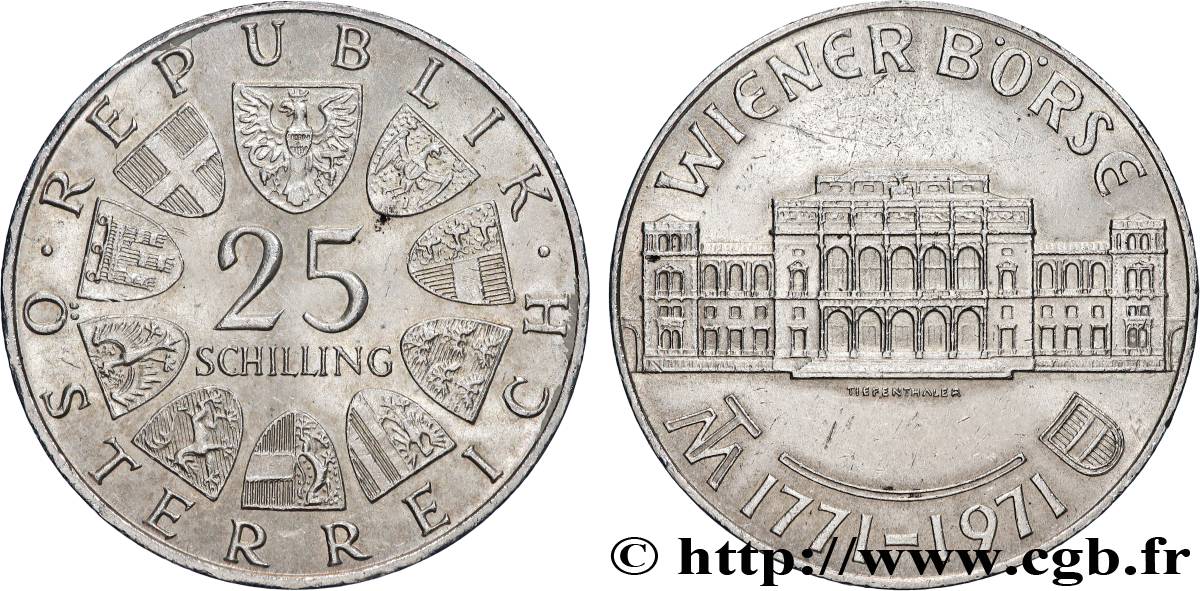 AUSTRIA 25 Schilling 200e anniversaire de la Bourse de Vienne 1971 Vienne AU 
