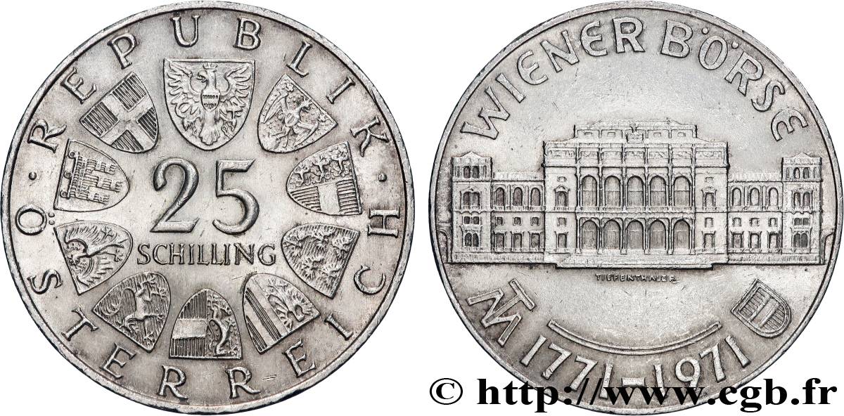 AUTRICHE 25 Schilling 200e anniversaire de la Bourse de Vienne 1971 Vienne SUP 