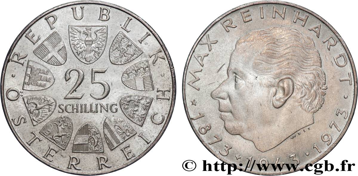 AUSTRIA 25 Schilling 100e anniversaire de la naissance du metteur en scène Max Reinhardt 1973  AU 