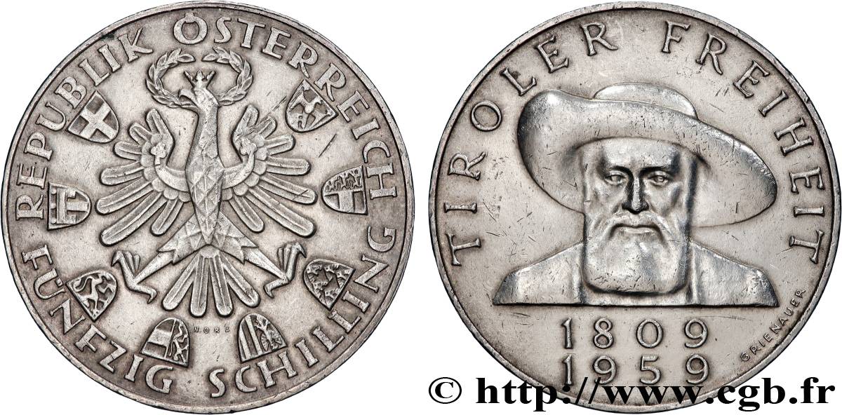 AUSTRIA 50 Schilling 150e anniversaire de la libération du Tyrol 1959  AU 
