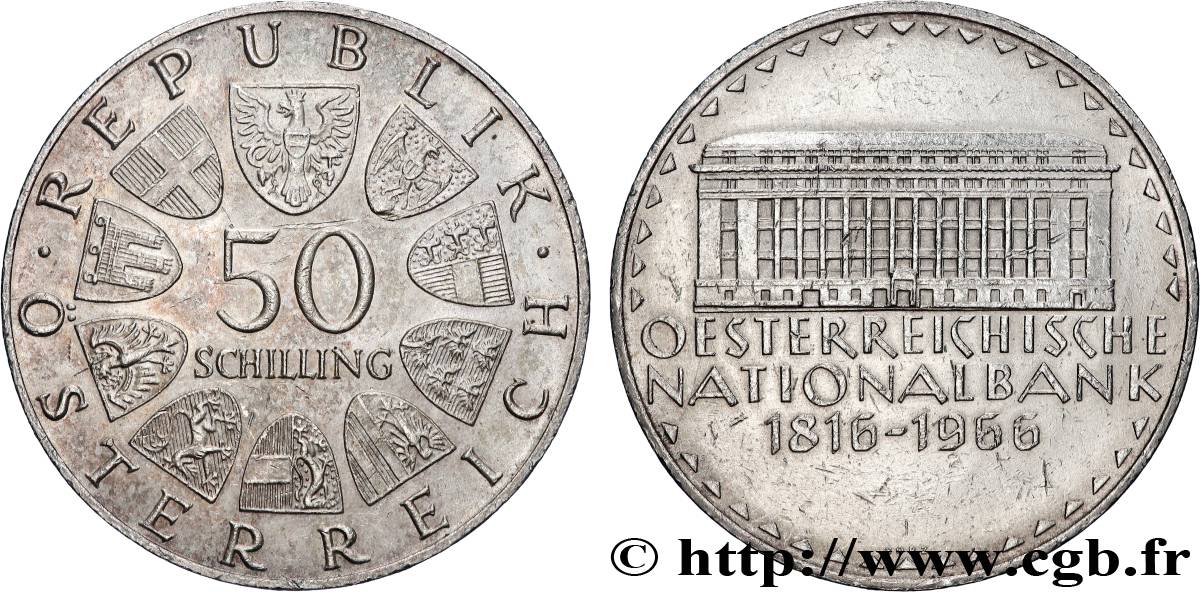 AUTRICHE 50 Schilling 150e anniversaire de la banque nationale autrichienne 1966  SUP 