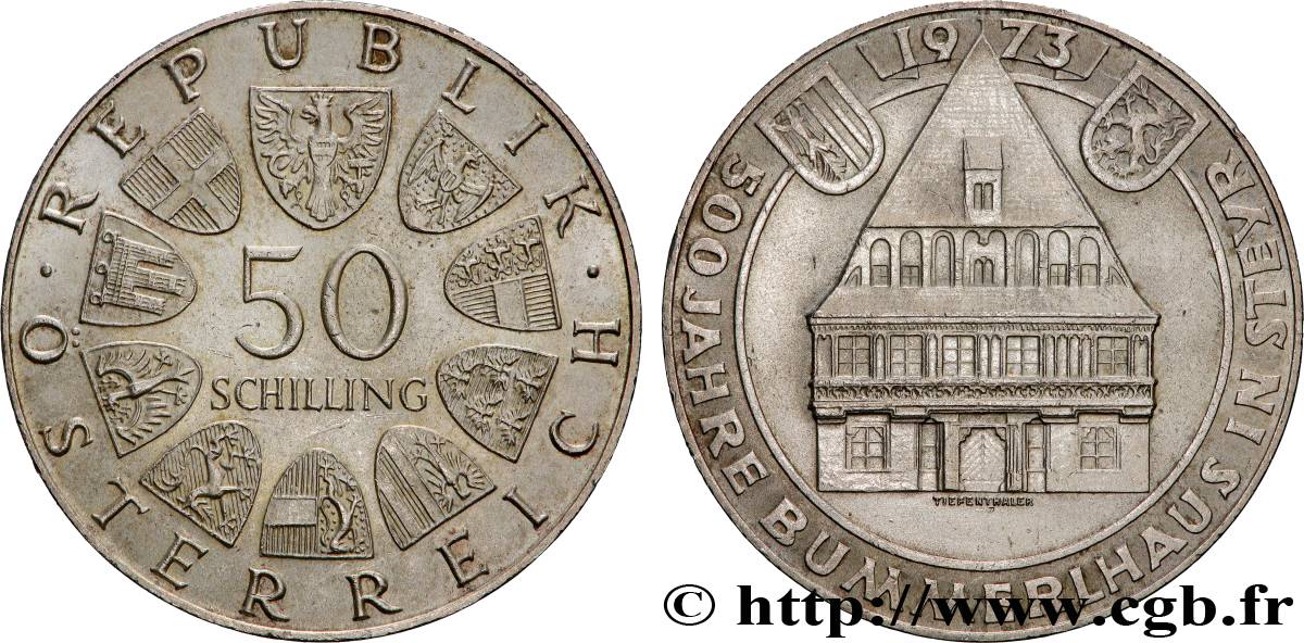 AUSTRIA 50 Schilling 500e anniversaire de la maison  Bummerl à Steyr 1973  MS 