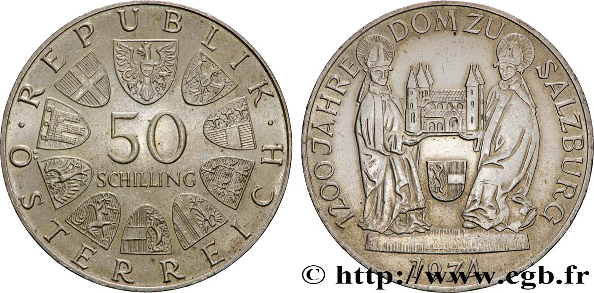 AUSTRIA 50 Schilling 1200e anniversaire du Dôme de Salzbourg 1974  SPL 