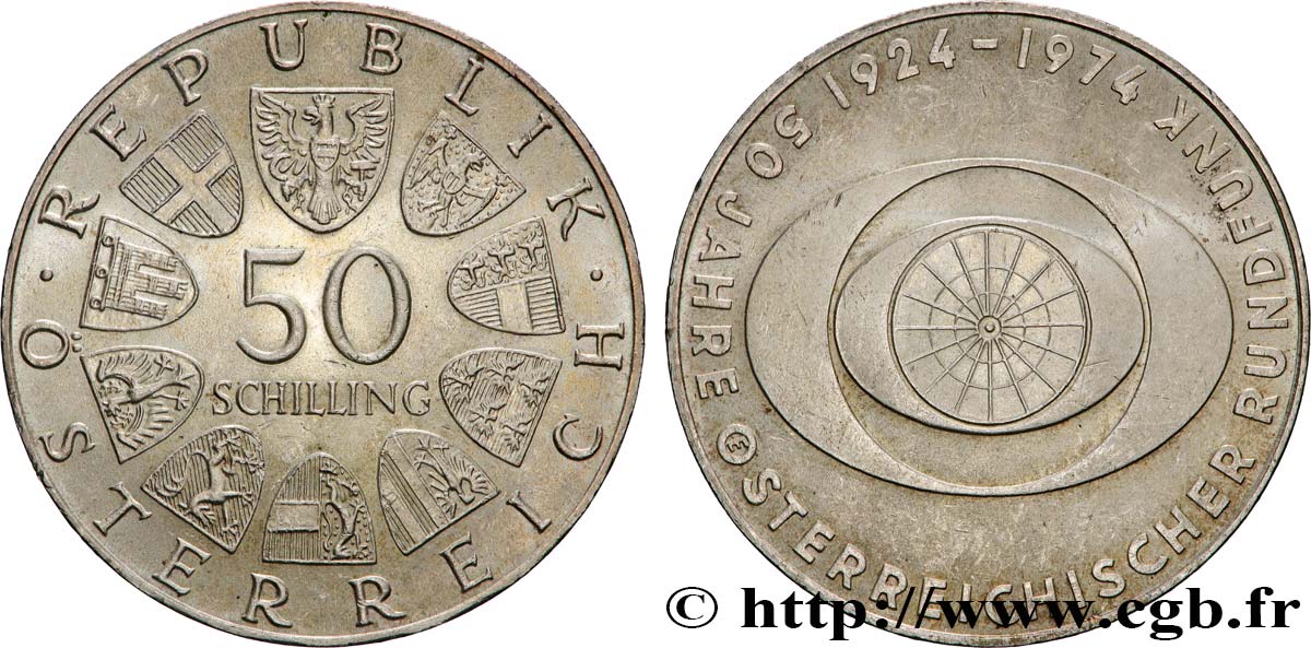AUSTRIA 50 Schilling 50e anniversaire de la télévision autrichienne 1974  AU 