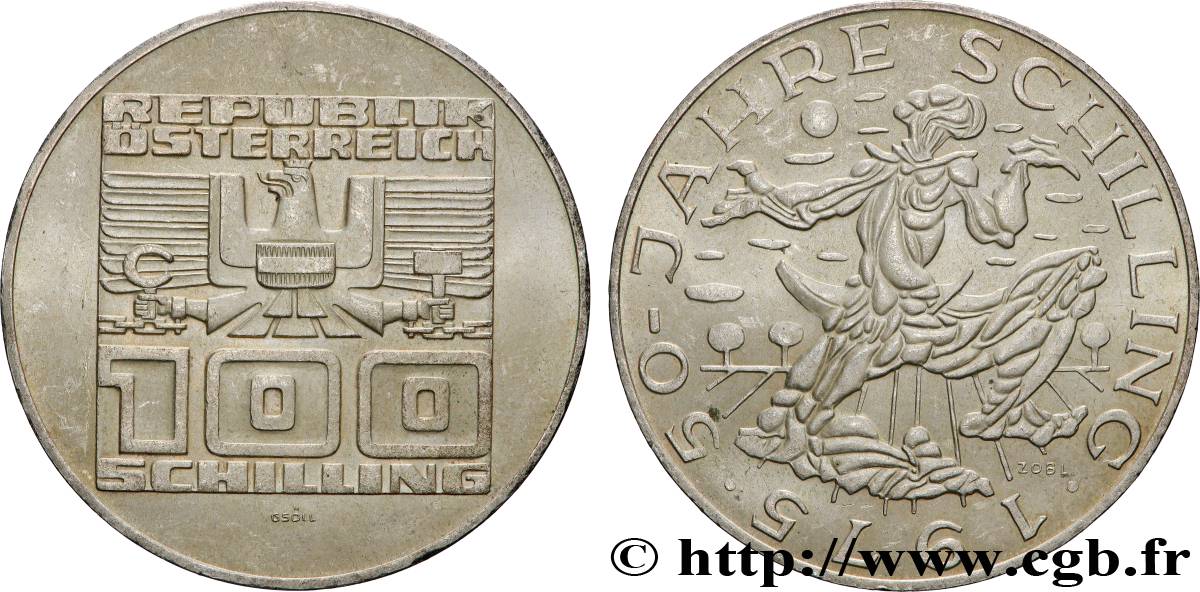AUSTRIA 100 Schilling 50e anniversaire de la naissance du Schilling 1975  AU 