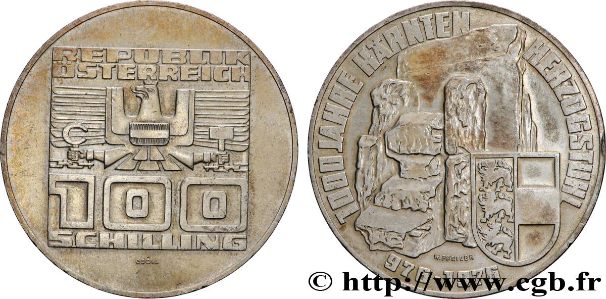 AUSTRIA 100 Schilling 1000e anniversaire de la Carinthie 1976  AU 
