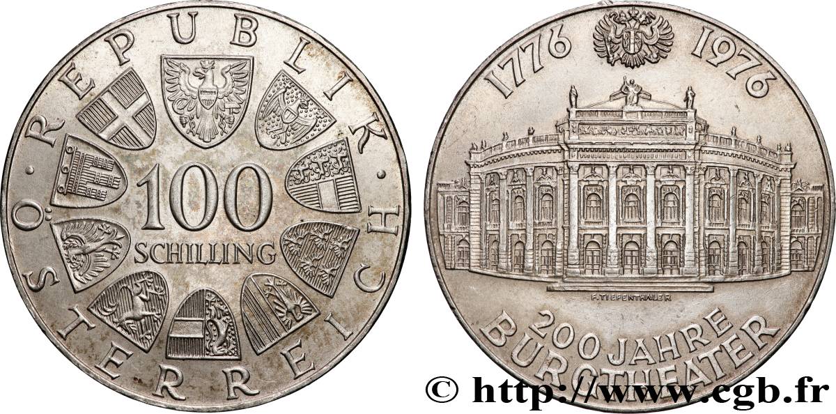 AUSTRIA 100 Schilling 200e anniversaire du Burgtheater de Vienne 1976  AU 