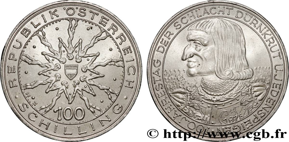 AUSTRIA 100 Schilling 700e anniversaire de la bataille de Dürnkrut 1978  MS 