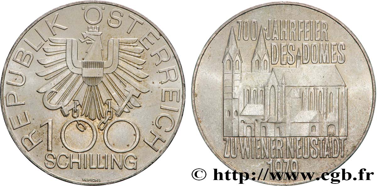 ÖSTERREICH 100 Schilling 700e anniversaire de la cathédrale de Neustadt 1979  VZ 