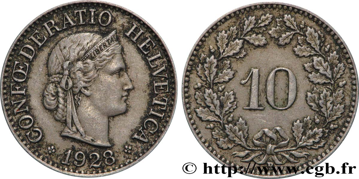 SWITZERLAND 10 Centimes (Rappen) Helvetia 1928 Berne AU 