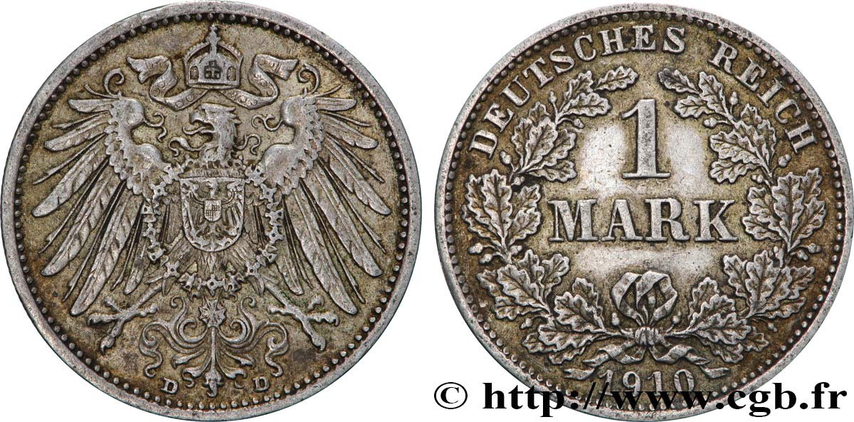 DEUTSCHLAND 1 Mark Empire aigle impérial 2e type 1910 Munich fVZ 