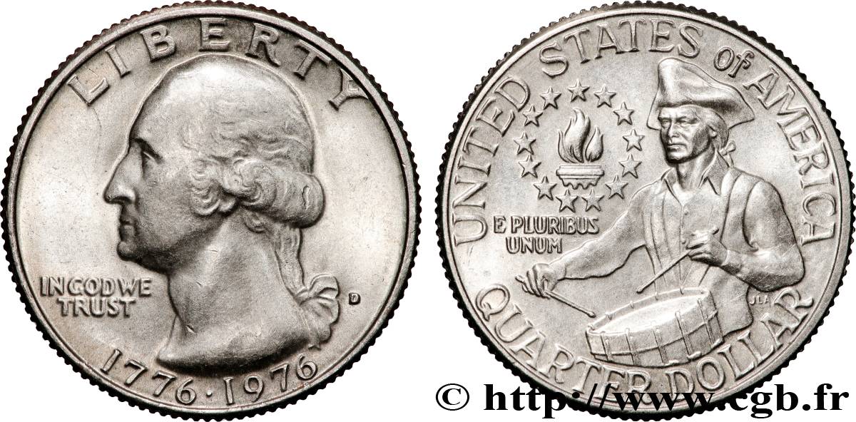 ÉTATS-UNIS D AMÉRIQUE 1/4 Dollar Washington / tambour 1976 Denver SUP 
