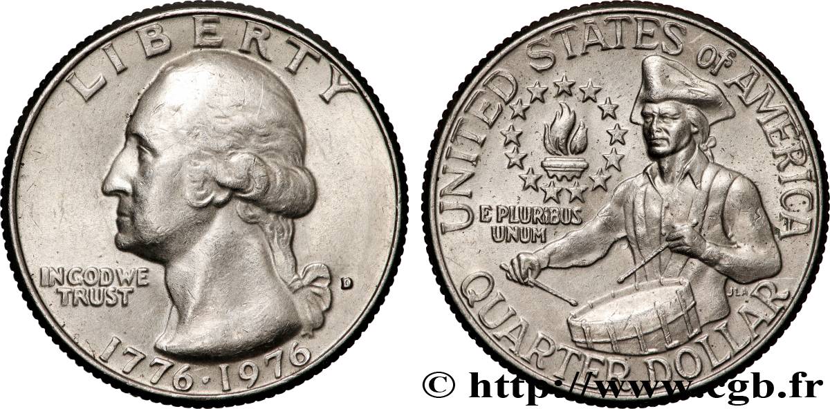 ÉTATS-UNIS D AMÉRIQUE 1/4 Dollar Washington / tambour 1976 Denver SUP 