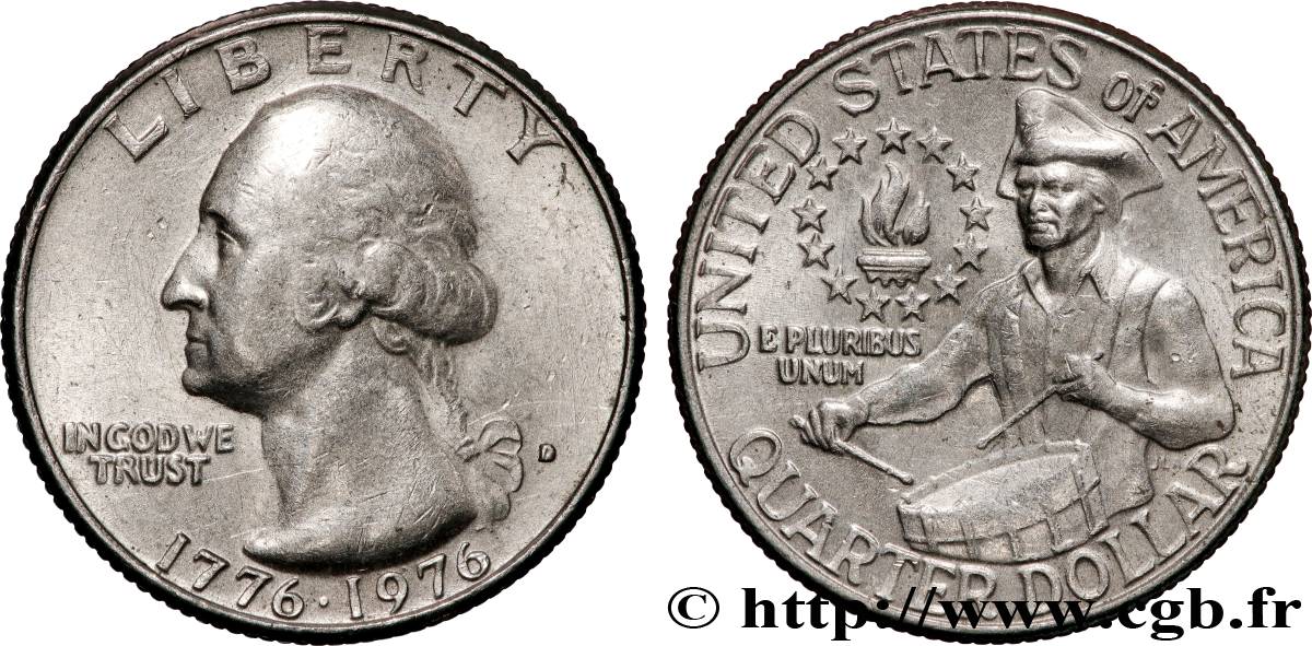 ÉTATS-UNIS D AMÉRIQUE 1/4 Dollar Washington / tambour 1976 Denver SUP 