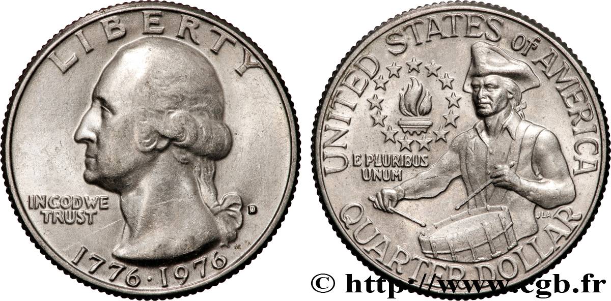 ÉTATS-UNIS D AMÉRIQUE 1/4 Dollar Washington / tambour 1976 Denver SUP 