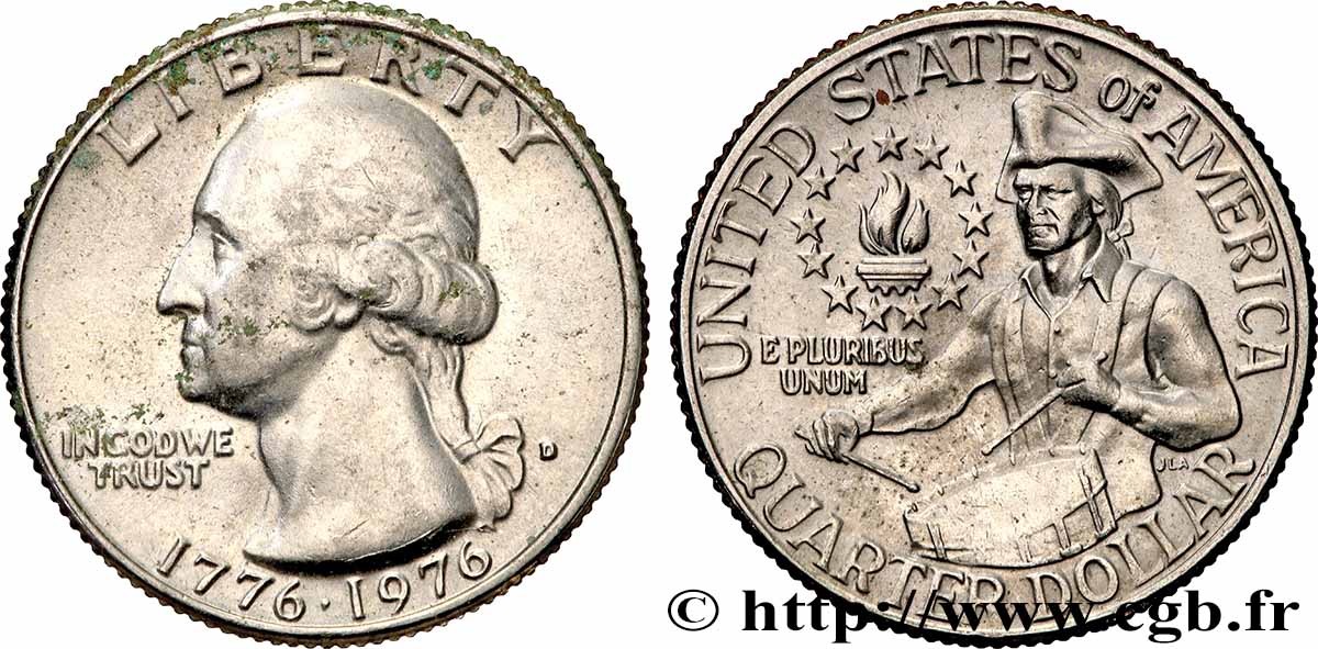 STATI UNITI D AMERICA 1/4 Dollar Washington / tambour 1976 Denver SPL 