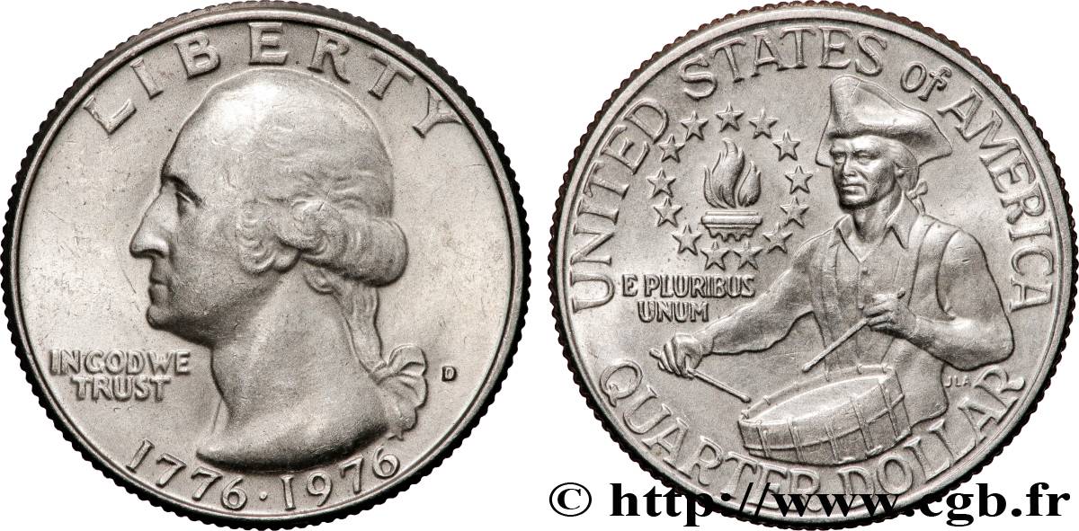 UNITED STATES OF AMERICA 1/4 Dollar Washington / tambour 1976 Denver AU 