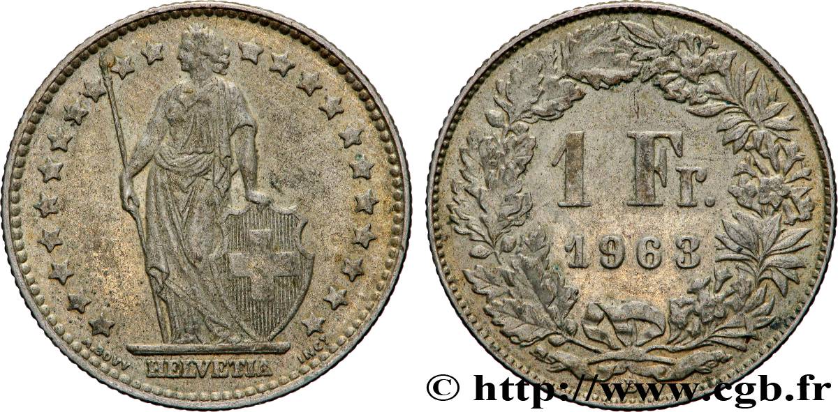 SWITZERLAND 1 Franc Helvetia 1963 Berne XF 