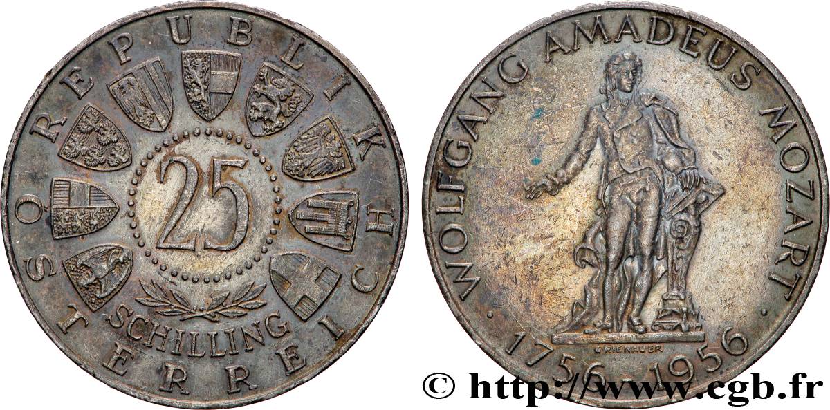 AUSTRIA 25 Schilling 200e anniversaire de la naissance de Mozart 1956  AU 