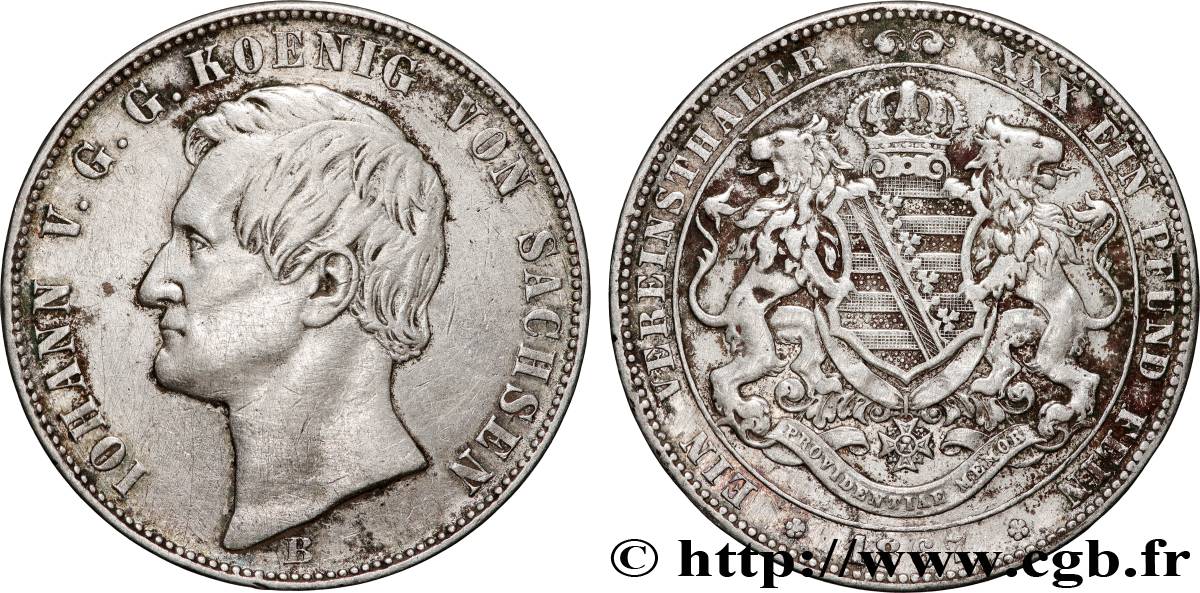 ALLEMAGNE - ROYAUME DE SAXE - JEAN 1 Thaler  1867 Dresde XF 
