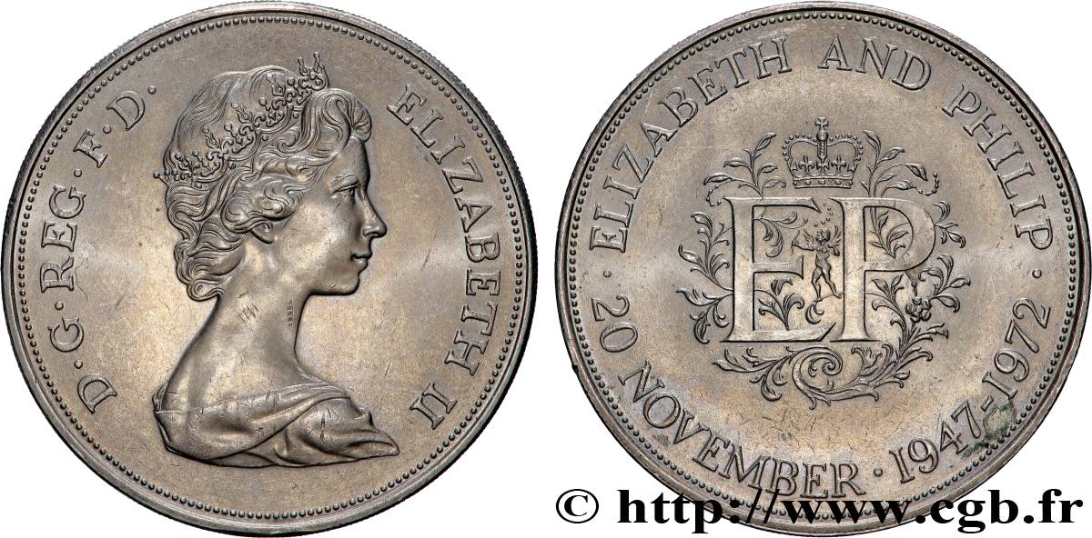 UNITED KINGDOM 25 New Pence (1 Crown) 25e anniversaire de mariage d’Elisabeth II 1972  AU 