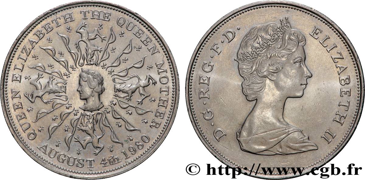 UNITED KINGDOM 25 New Pence (1 Crown) 80e anniversaire de la reine mère 1980  AU 