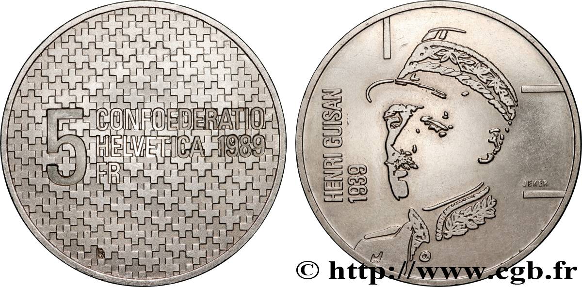 SVIZZERA  5 Francs 50e anniversaire de la mobilisation de 1939 par le général Henri Guisan 1989 Berne SPL 