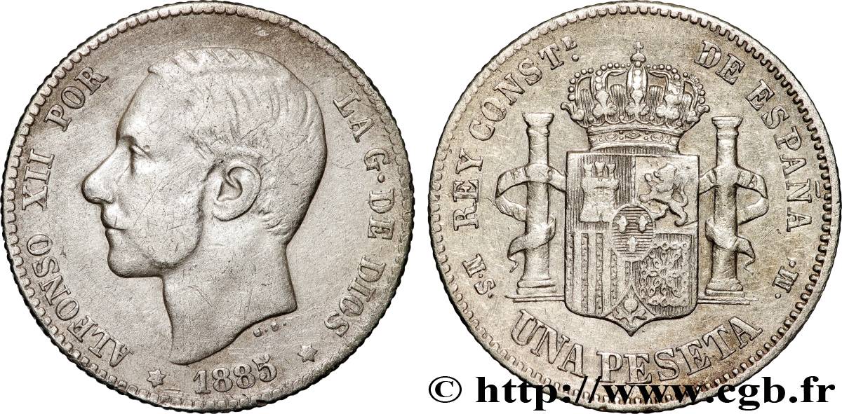 SPAGNA 1 Peseta Alphonse XII (1887) 1885 Madrid q.BB 
