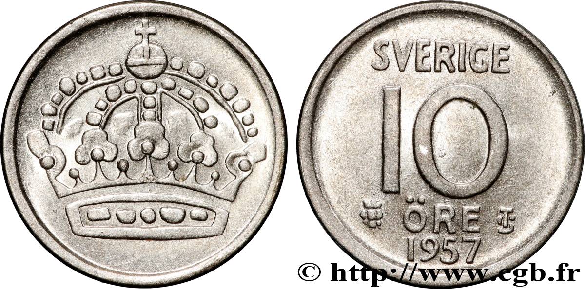 SUÈDE 10 Ore 1957 Stockholm TTB+ 