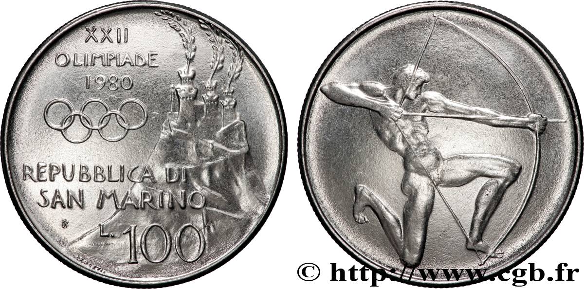 SAN MARINO 100 Lire XXIIe Jeux Olympiques 1980 Rome MS 