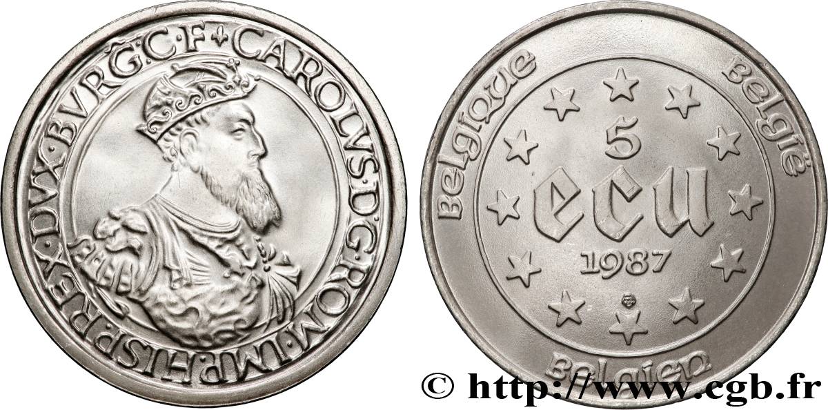 BELGIUM 5 Ecu Charles Quint 1987 Bruxelles MS 
