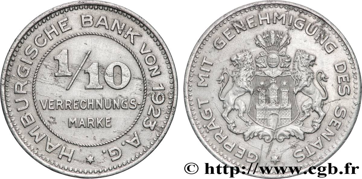 ALLEMAGNE - Notgeld 1/100 Mark Hamburgische Bank von 1923 1923  TTB 