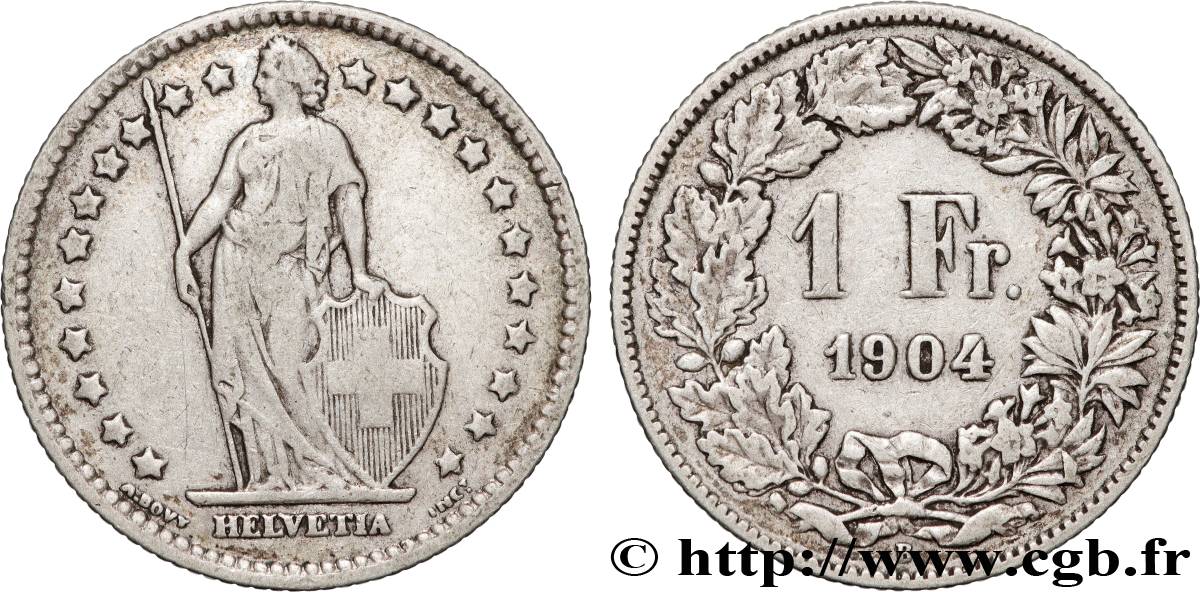 SWITZERLAND 1 Franc Helvetia 1904 Berne VF 