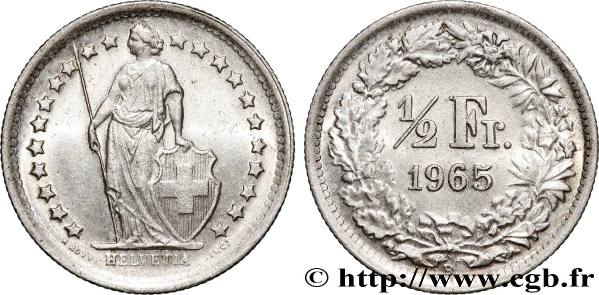 SCHWEIZ 1/2 Franc Helvetia 1965 Berne fST 