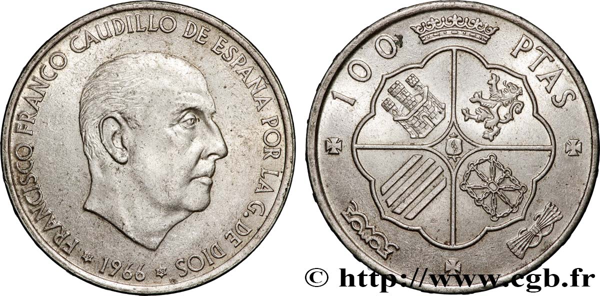 ESPAGNE 100 Pesetas Francisco Franco (1968 dans les étoiles) 1966 Madrid TTB+ 