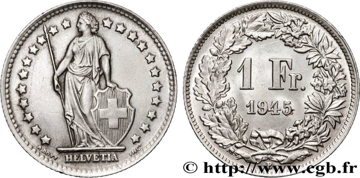 SUISSE 1 Franc Helvetia 1945 Berne TTB+ 