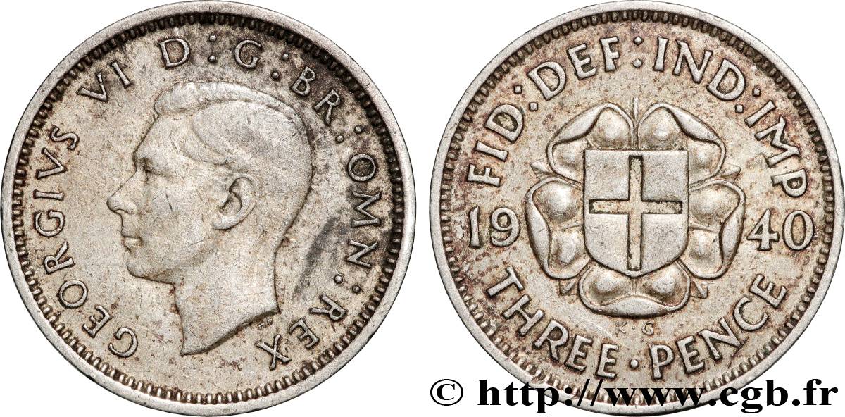 REGNO UNITO 3 Pence Georges VI 1940 Londres BB 