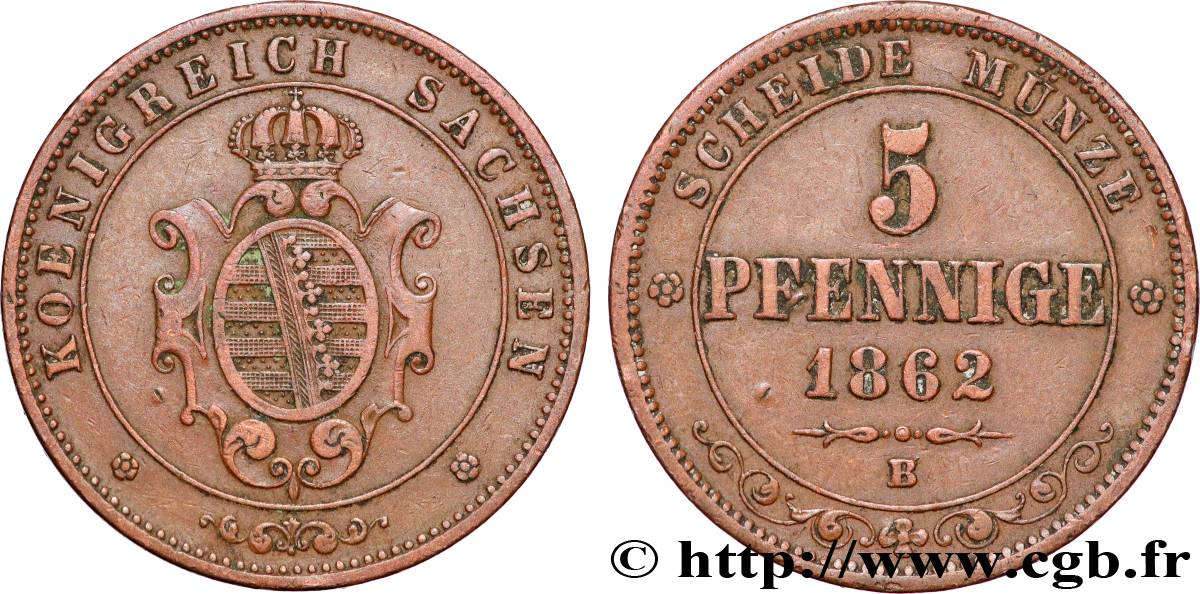 GERMANIA - SASSONIA 5 Pfennige 1862 Dresde BB 
