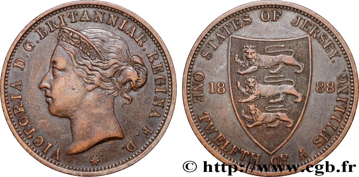 JERSEY 1/12 Shilling Reine Victoria 1888 Londres XF 