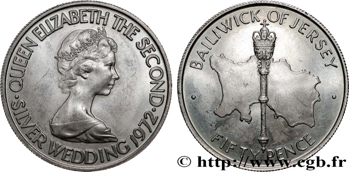 JERSEY 50 Pence noces d’argent 1972  MS 