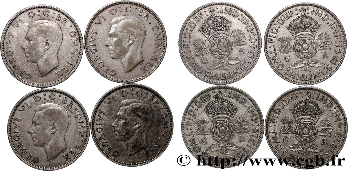 ROYAUME-UNI Lot 4 x 1 Florin (2 Shillings) Georges VI 1938-1941  TTB 