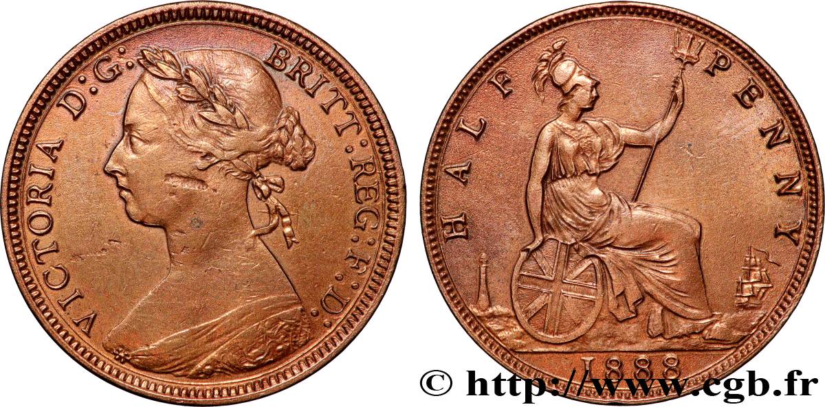 ROYAUME-UNI 1/2 Penny Victoria “Bun Head” 1888  TTB 