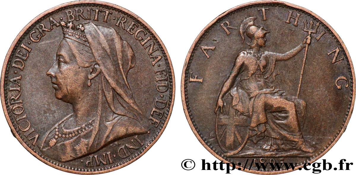ROYAUME-UNI 1 Farthing Victoria type “Old Head” 1895 Londres TTB+ 