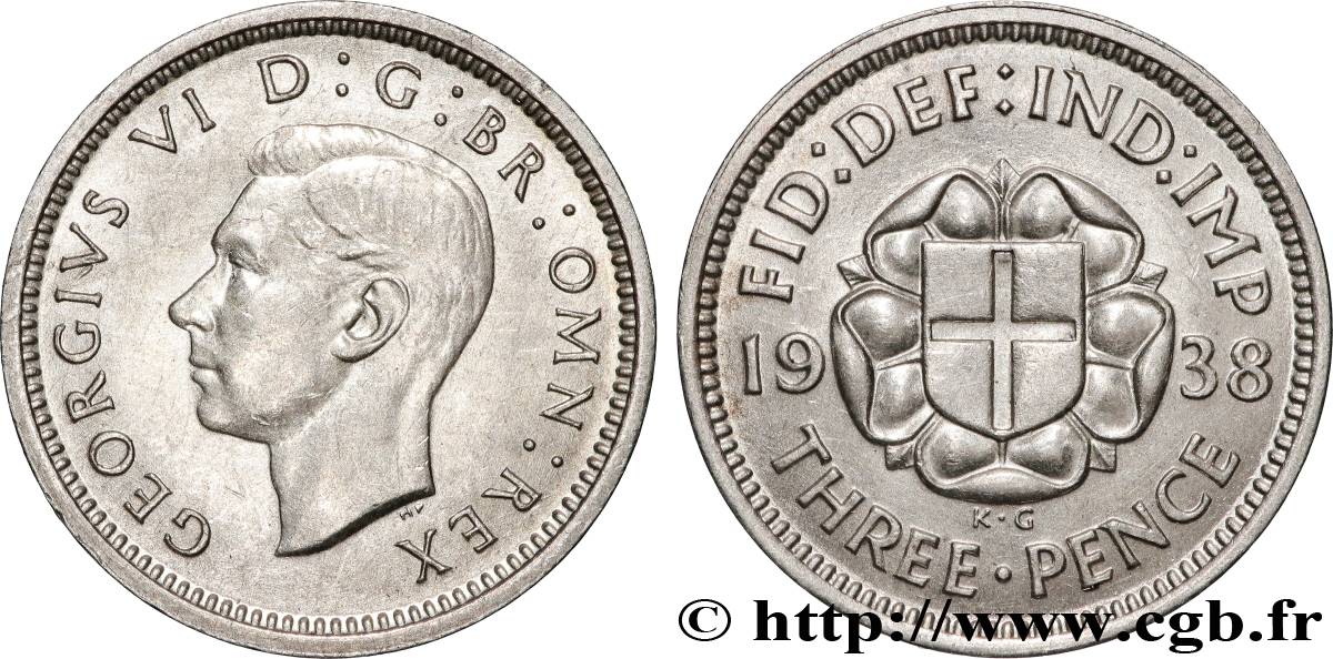 ROYAUME-UNI 3 Pence Georges VI 1938  TTB+ 