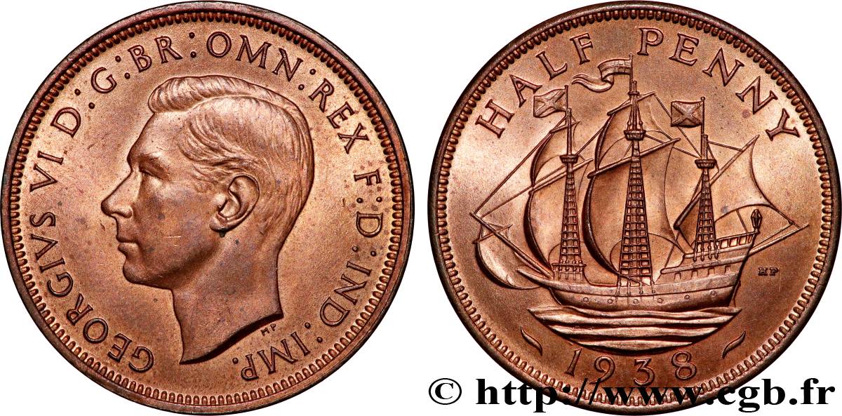 ROYAUME-UNI 1/2 Penny Georges VI 1938  SUP 