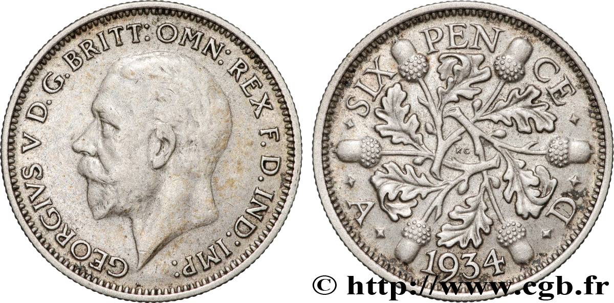 ROYAUME-UNI 6 Pence Georges V 1934  TTB 