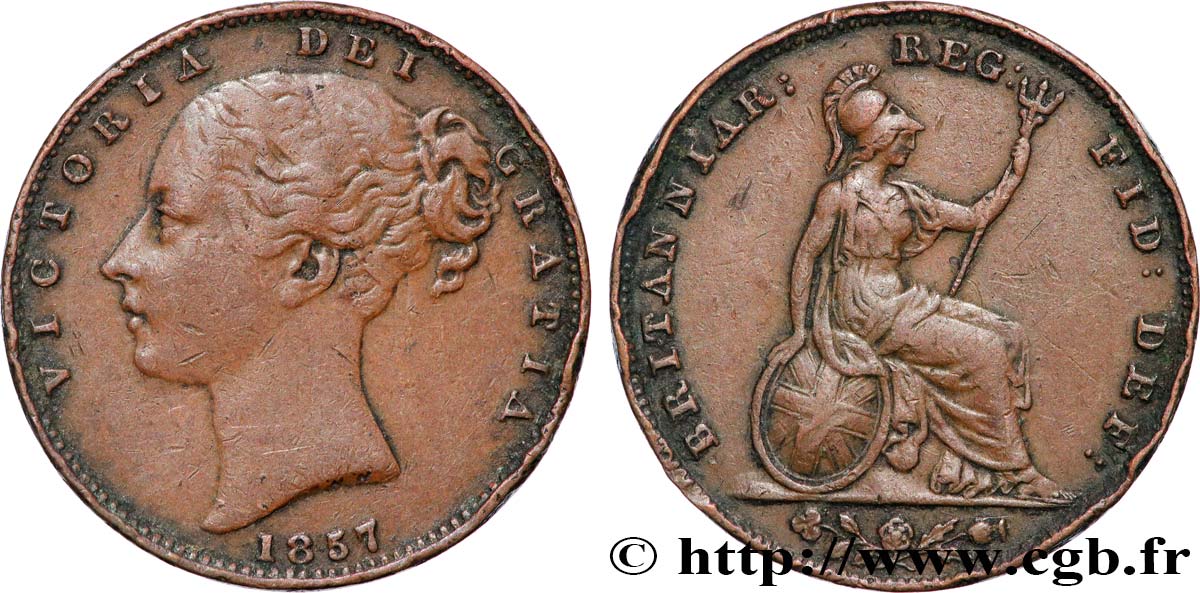 VEREINIGTEN KÖNIGREICH 1 Farthing Victoria “tête jeune” 1857  SS 