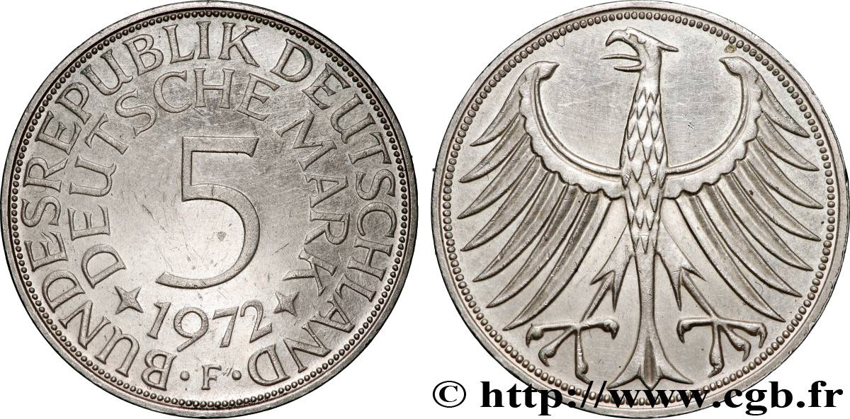 ALLEMAGNE 5 Mark aigle 1972 Stuttgart TTB 
