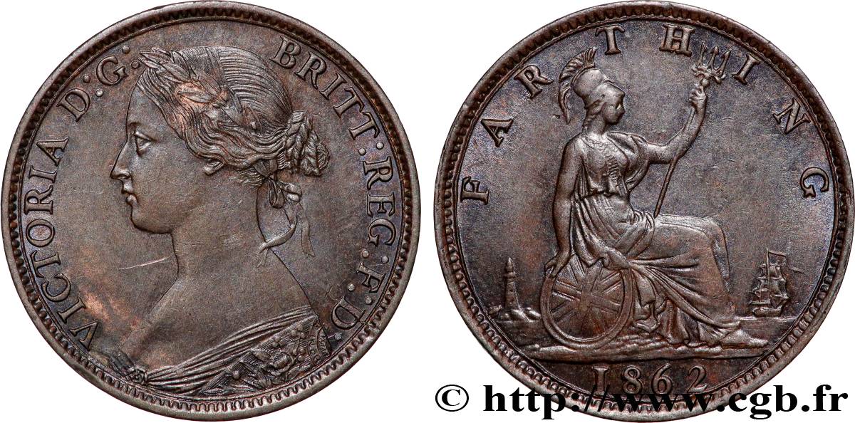 UNITED KINGDOM 1 Farthing Victoria “Bun Head” 1862  AU 