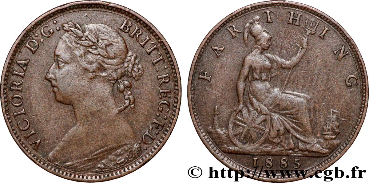 UNITED KINGDOM 1 Farthing Victoria “Bun Head” 1885  XF 
